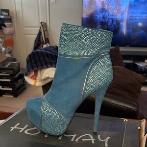 Hotter Blue Studded Heeled Boots